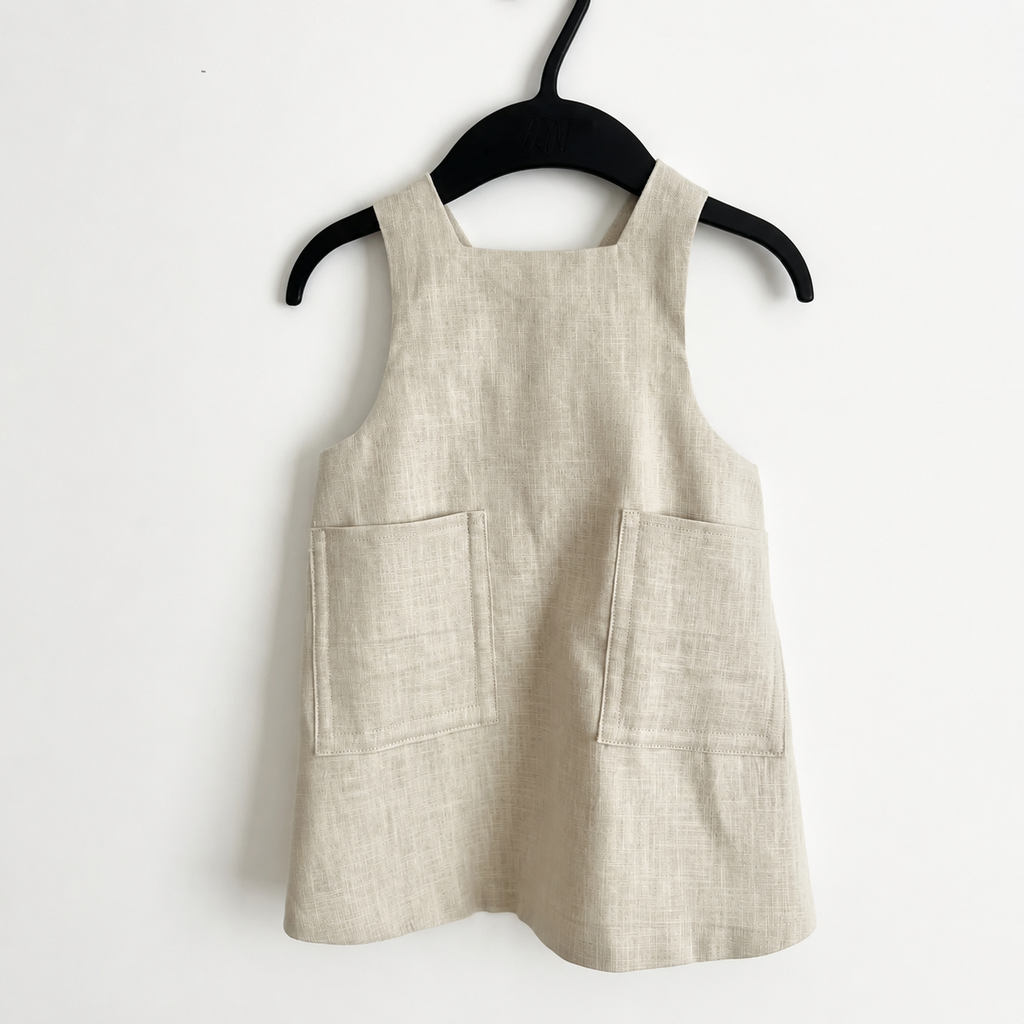 Natural Linen Pinafore Apron, Kids Japanese Style Apron