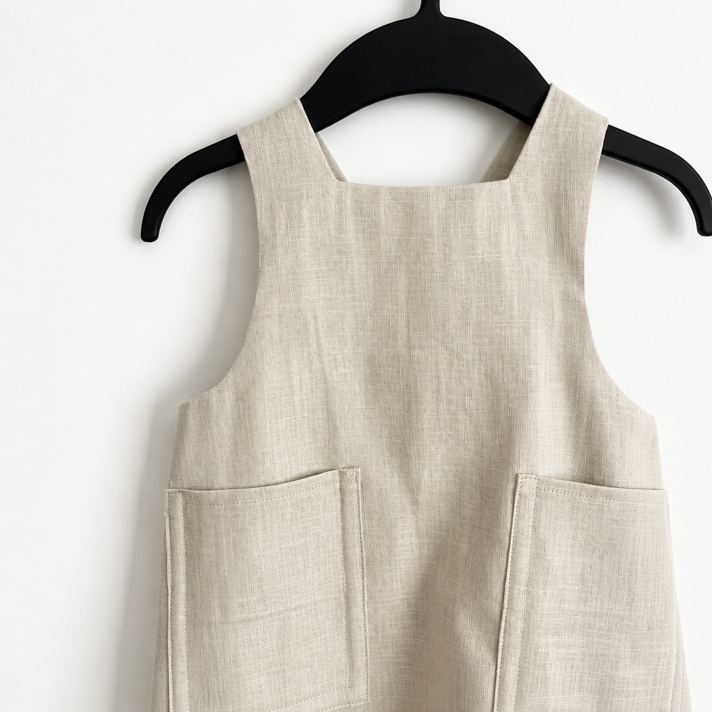 Natural Linen Pinafore Apron, Kids Japanese Style Apron