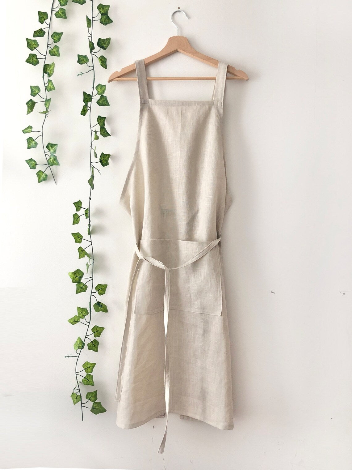 Natural Linen Pinafore Apron: Japanese Style Apron