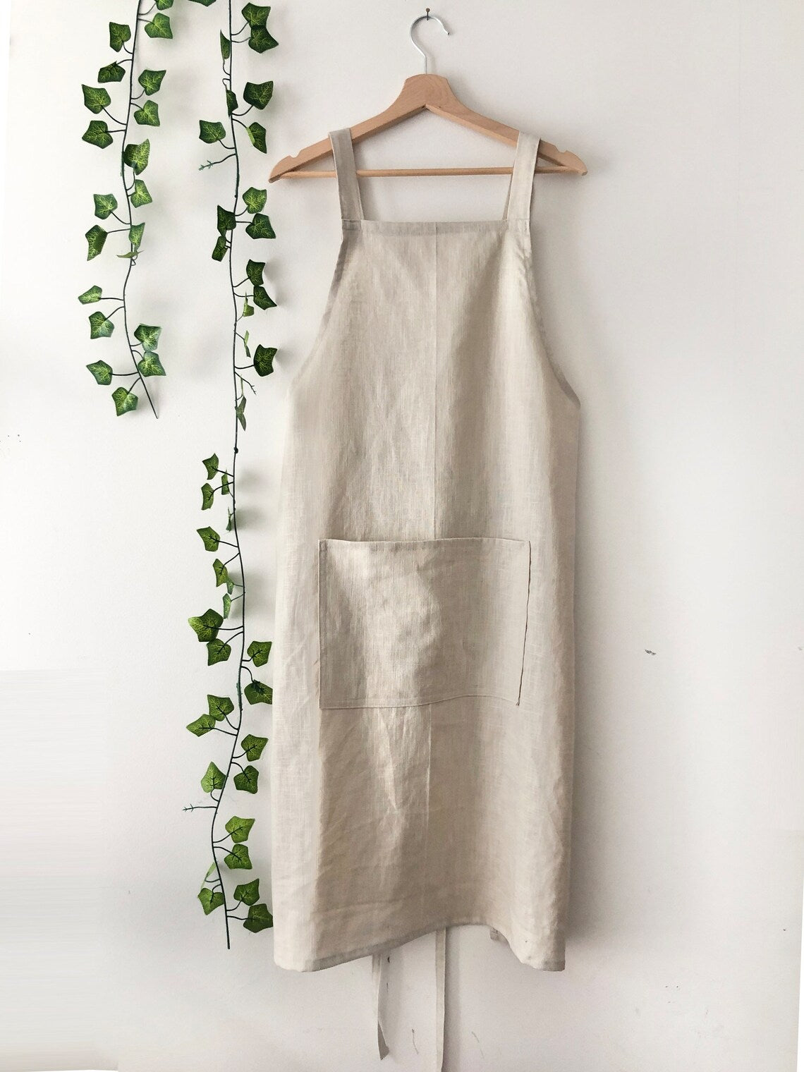 Natural Linen Pinafore Apron: Japanese Style Apron
