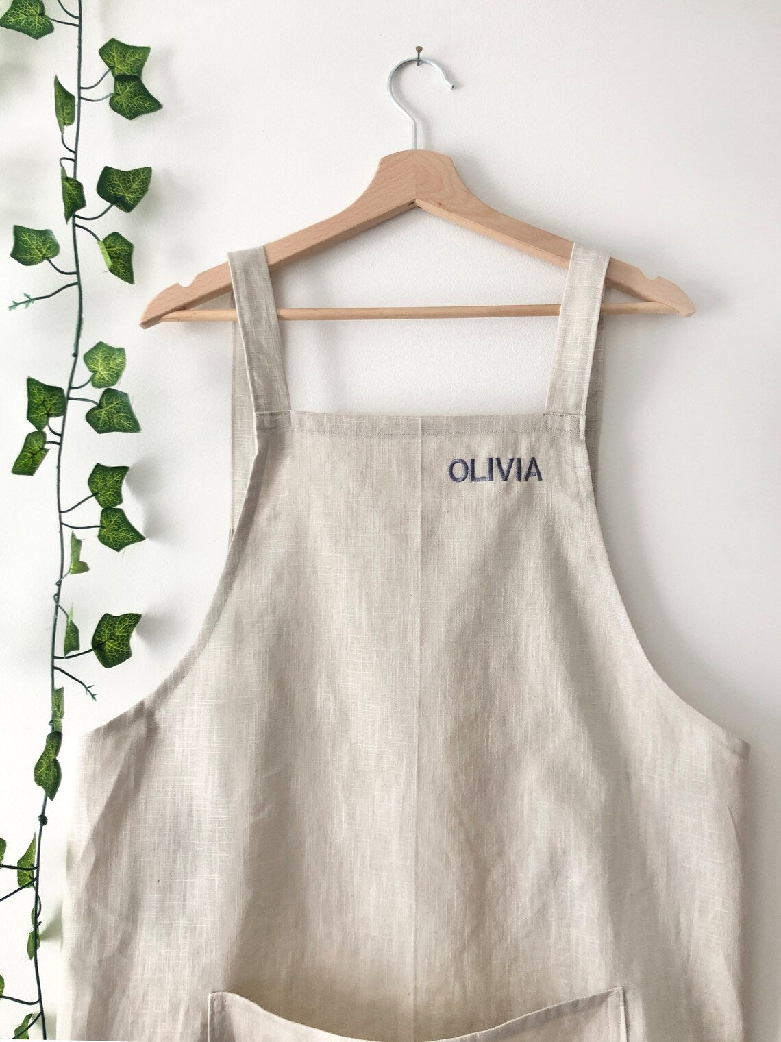 Natural Linen Pinafore Apron: Japanese Style Apron