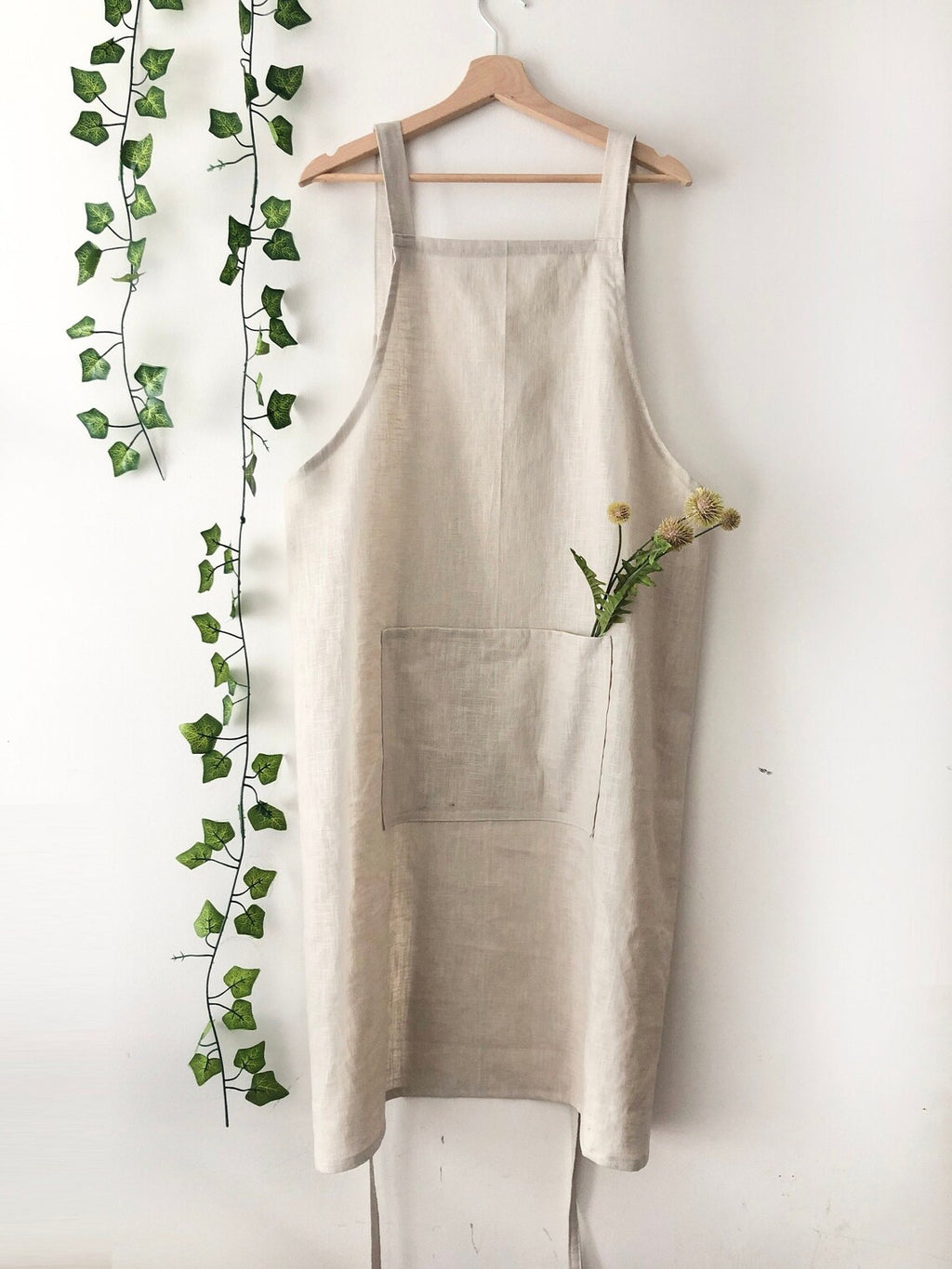 Natural Linen Pinafore Apron: Japanese Style Apron