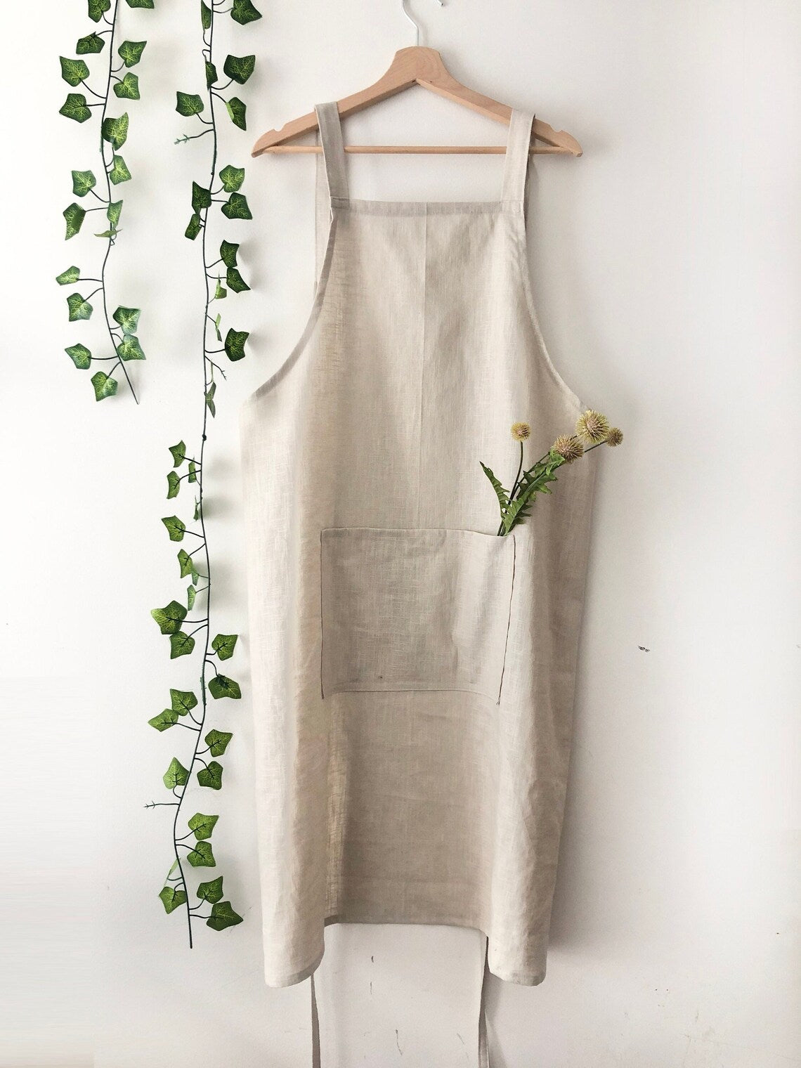 Natural Linen Pinafore Apron: Japanese Style Apron