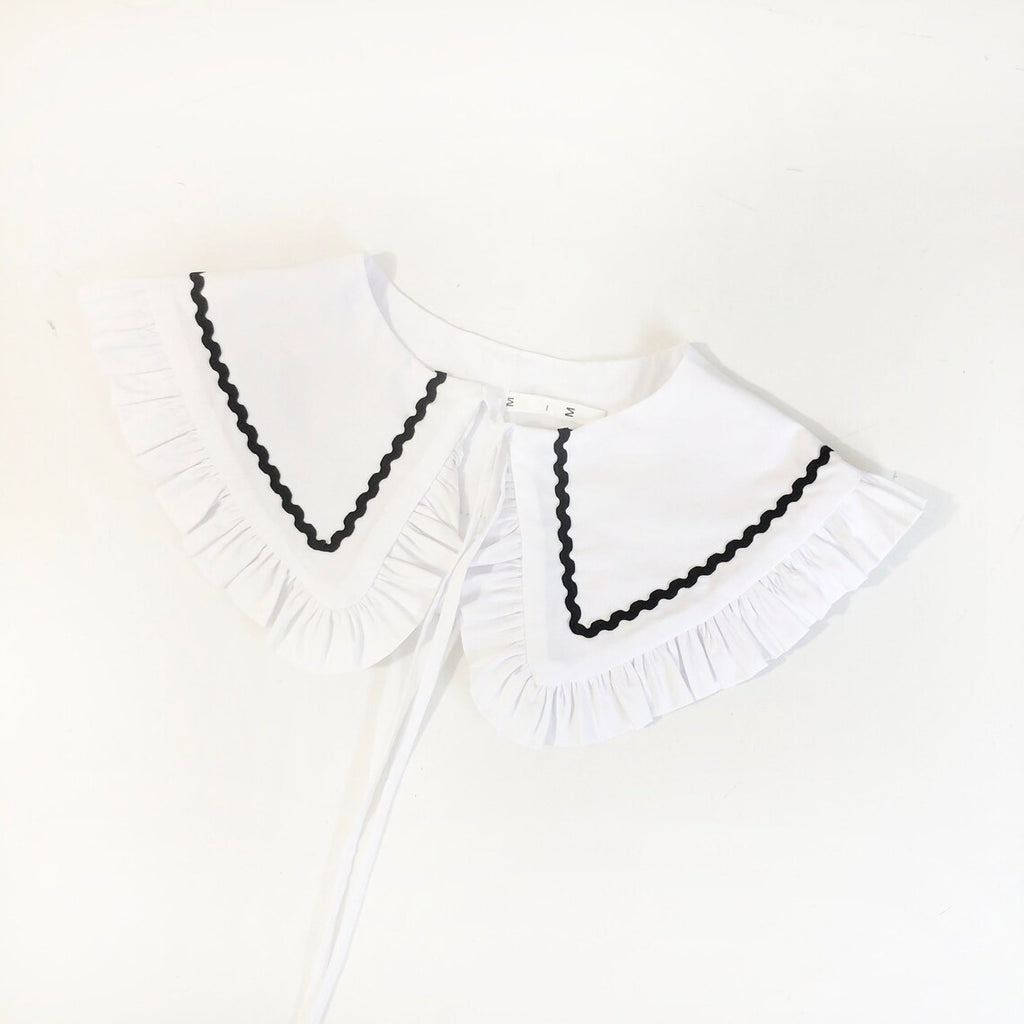 White Cotton Frill Collar with Ric Rac: Detachable Layering Collar