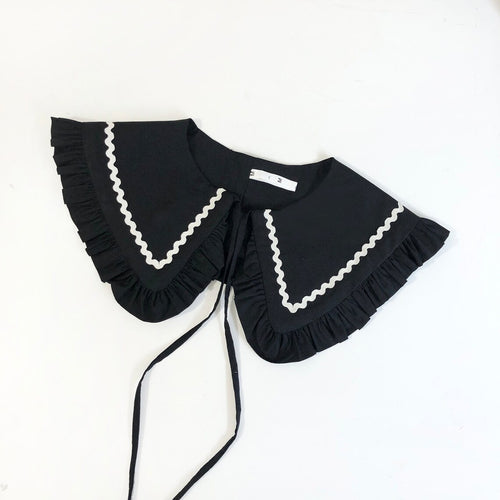 Black Cotton Frill Collar with Ric Rac: Detachable Layering Collar