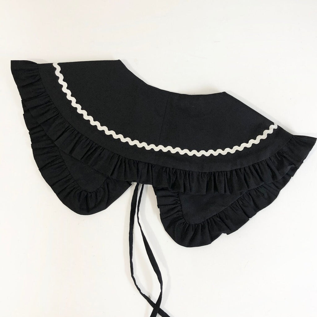 Black Cotton Frill Collar with Ric Rac: Detachable Layering Collar