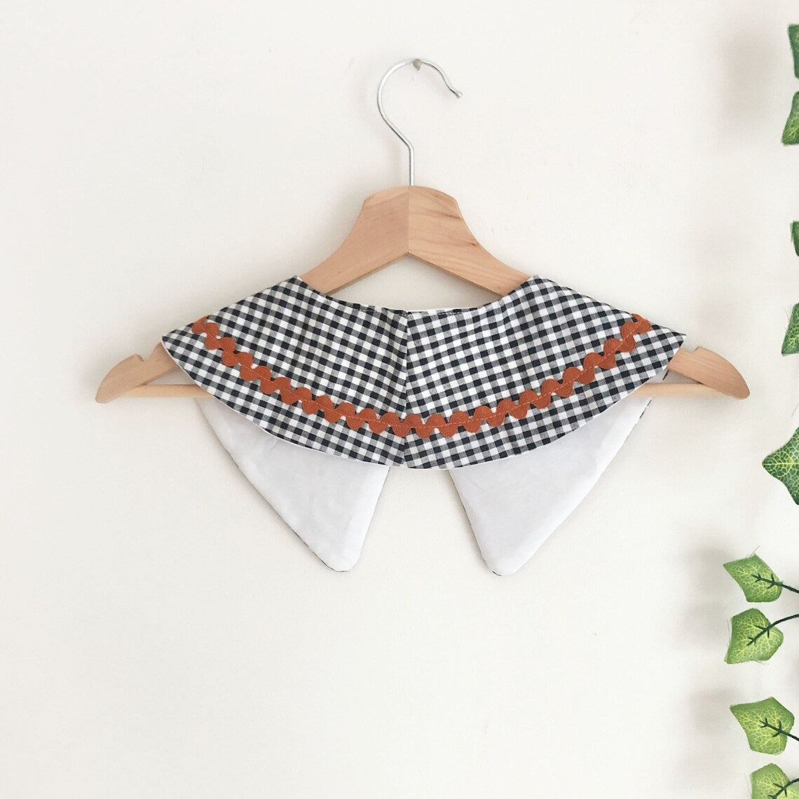 Gingahm Cotton Collar with Ric Rac: Detachable Layering Collar