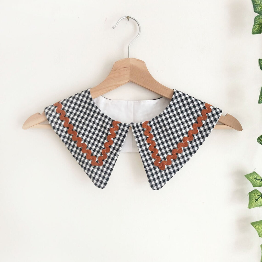 Gingahm Cotton Collar with Ric Rac: Detachable Layering Collar