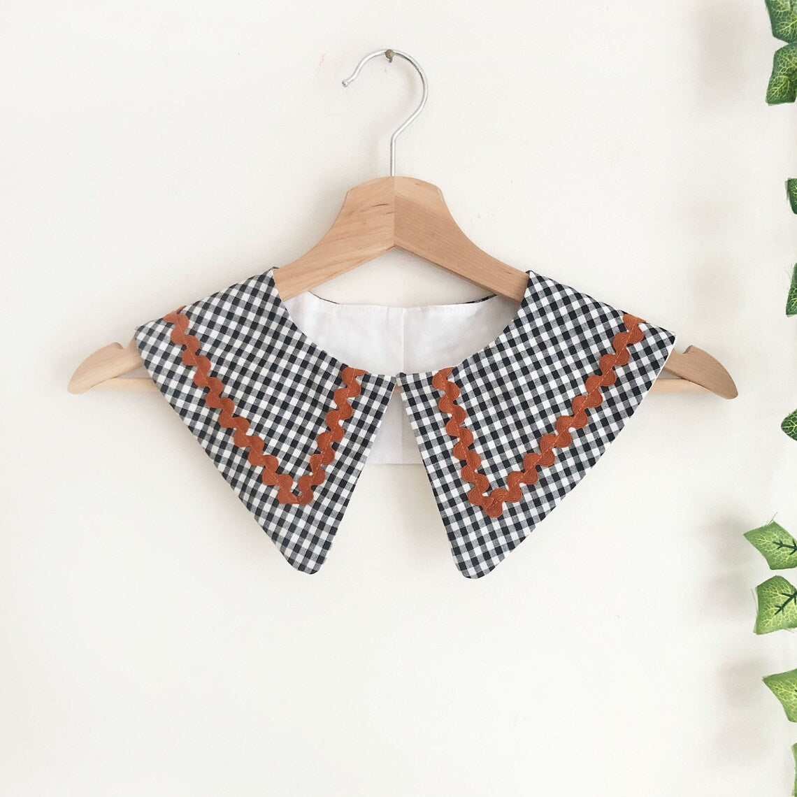Gingahm Cotton Collar with Ric Rac: Detachable Layering Collar