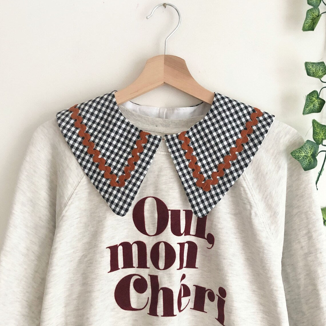 Gingahm Cotton Collar with Ric Rac: Detachable Layering Collar