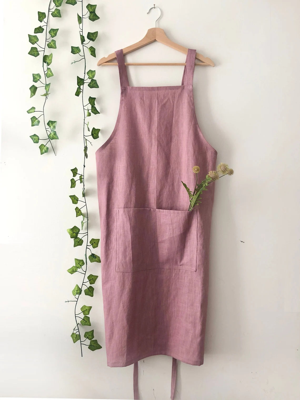 Lavender Linen Pinafore Apron: Japanese Style Apron