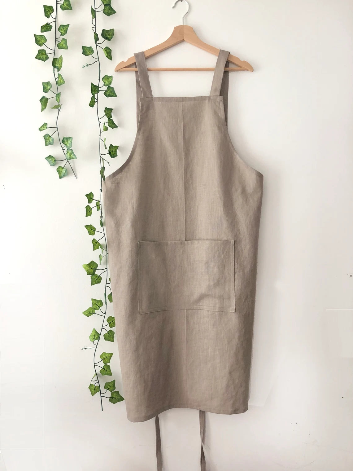 Stone Linen Pinafore Apron: Japanese Style Apron