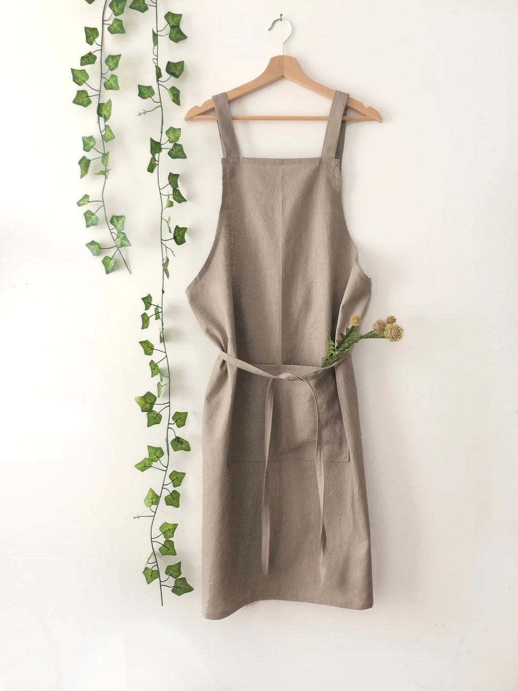 Stone Linen Pinafore Apron: Japanese Style Apron