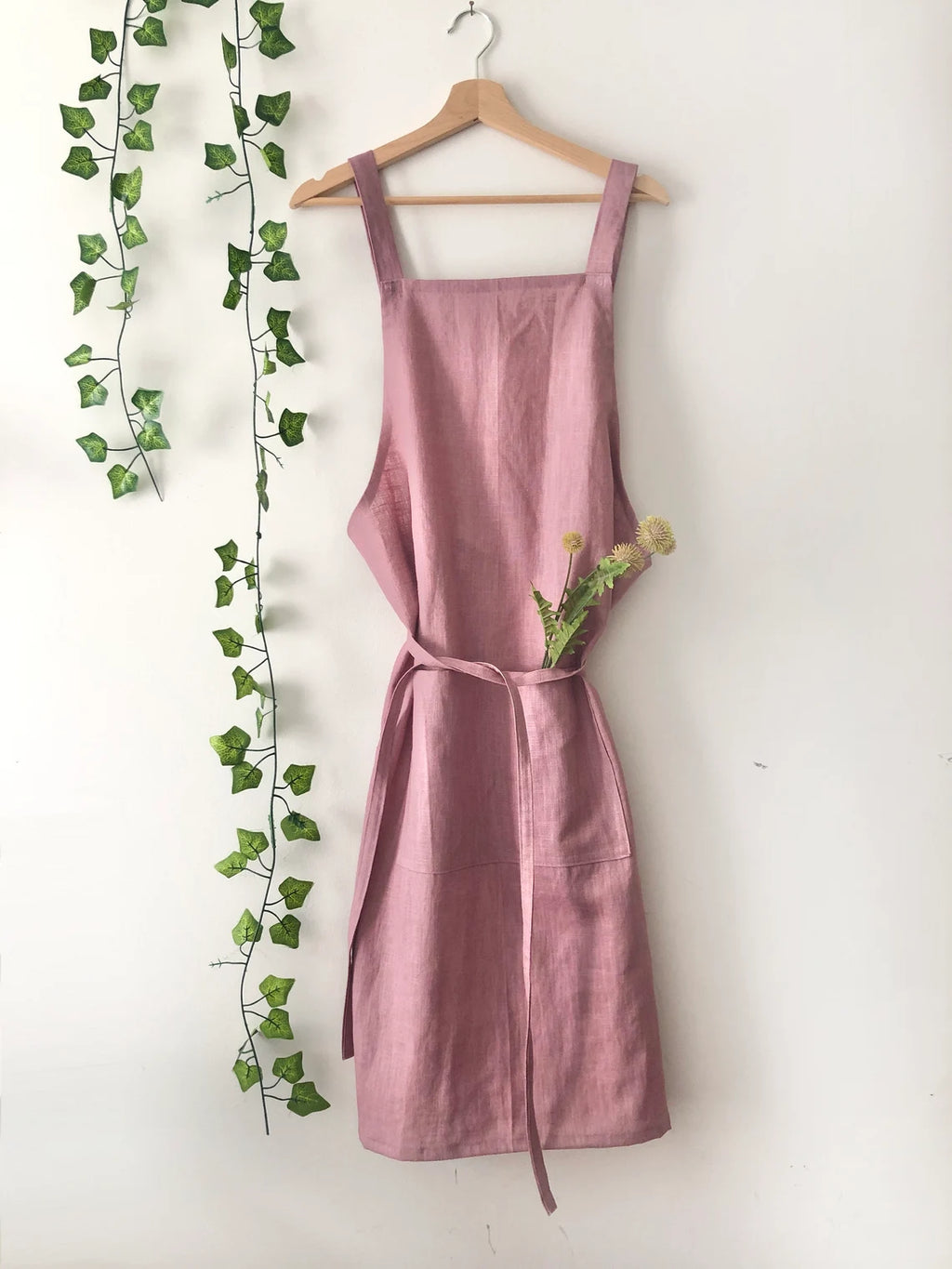 Lavender Linen Pinafore Apron: Japanese Style Apron
