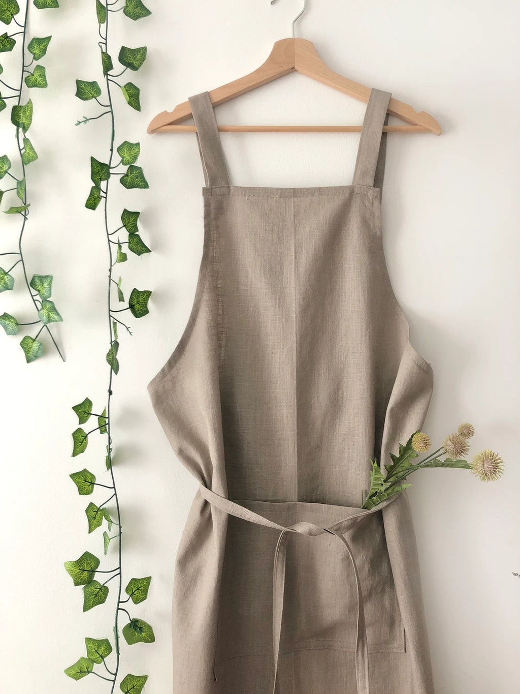 Stone Linen Pinafore Apron: Japanese Style Apron
