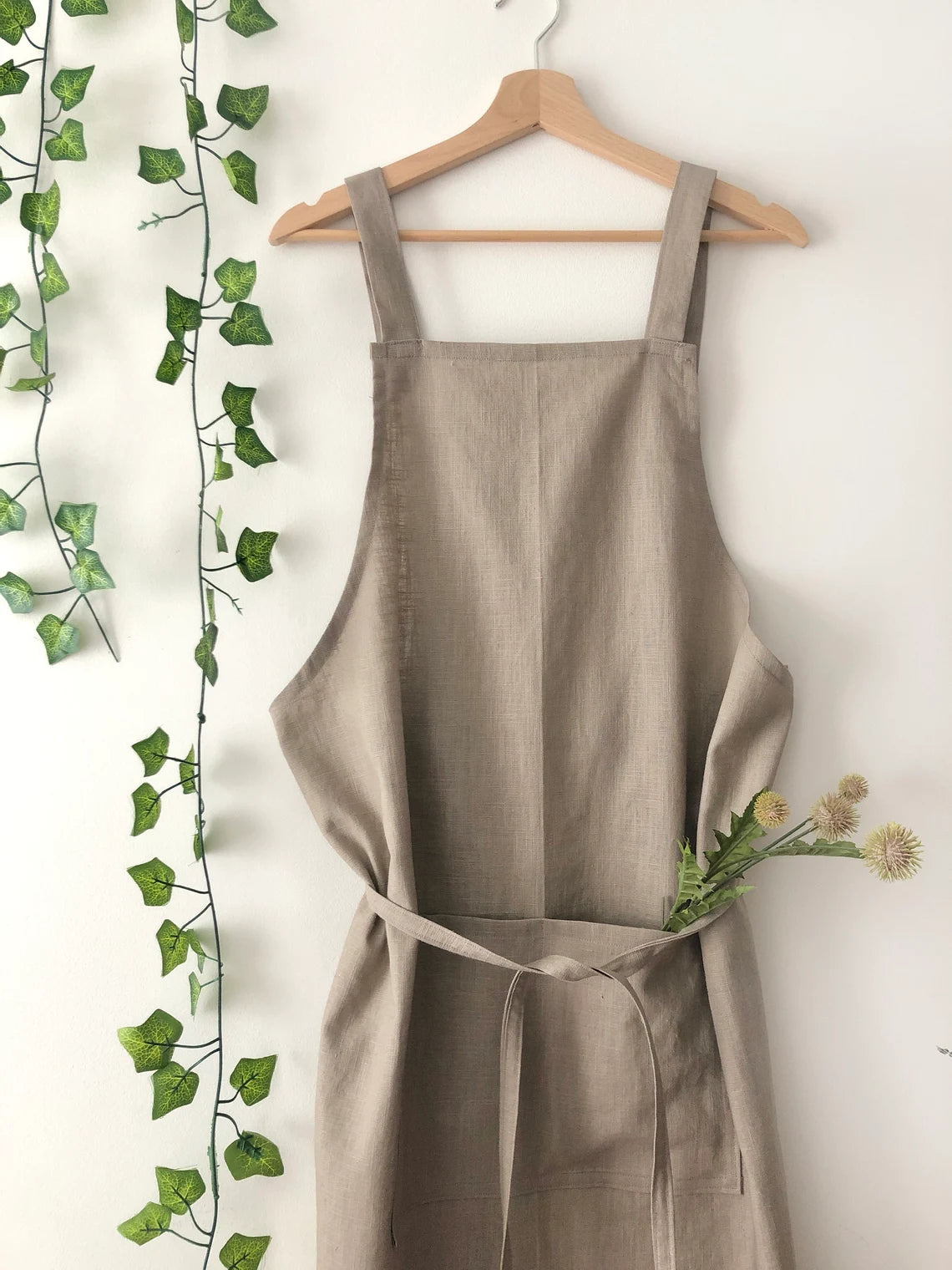 Stone Linen Pinafore Apron: Japanese Style Apron
