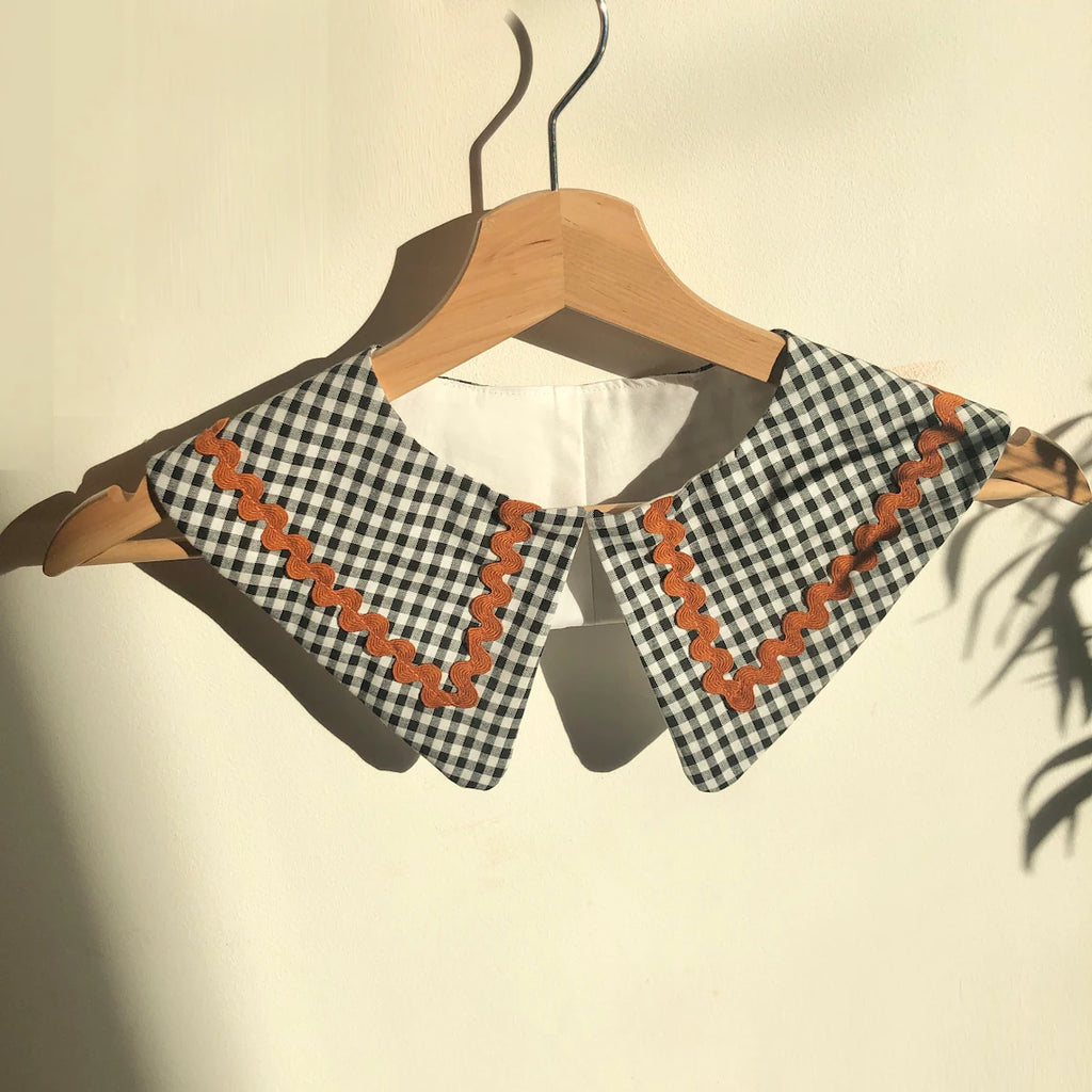 Gingahm Cotton Collar with Ric Rac: Detachable Layering Collar
