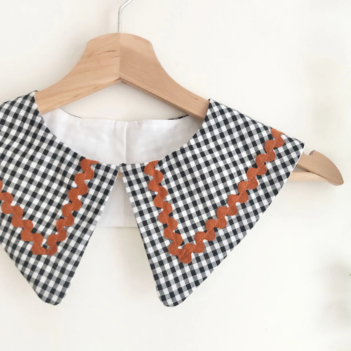 Gingahm Cotton Collar with Ric Rac: Detachable Layering Collar