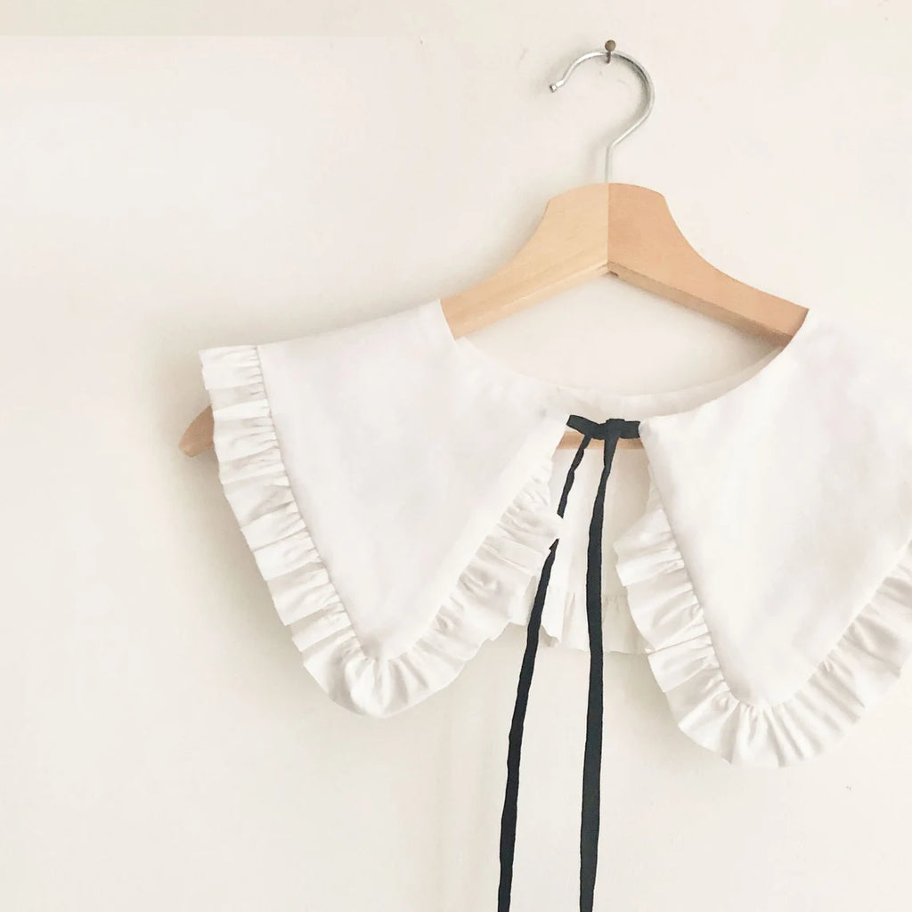 Contrast Tie Cotton Frill Collar: Detachable Layering Collar