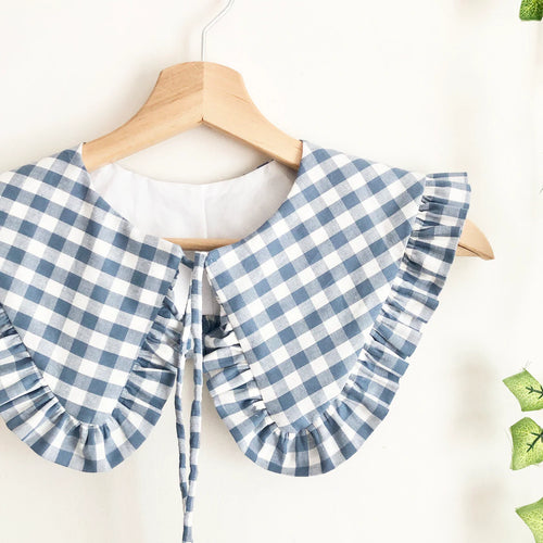 Blue Gingham Cotton Frill Collar: Detachable Layering Collar