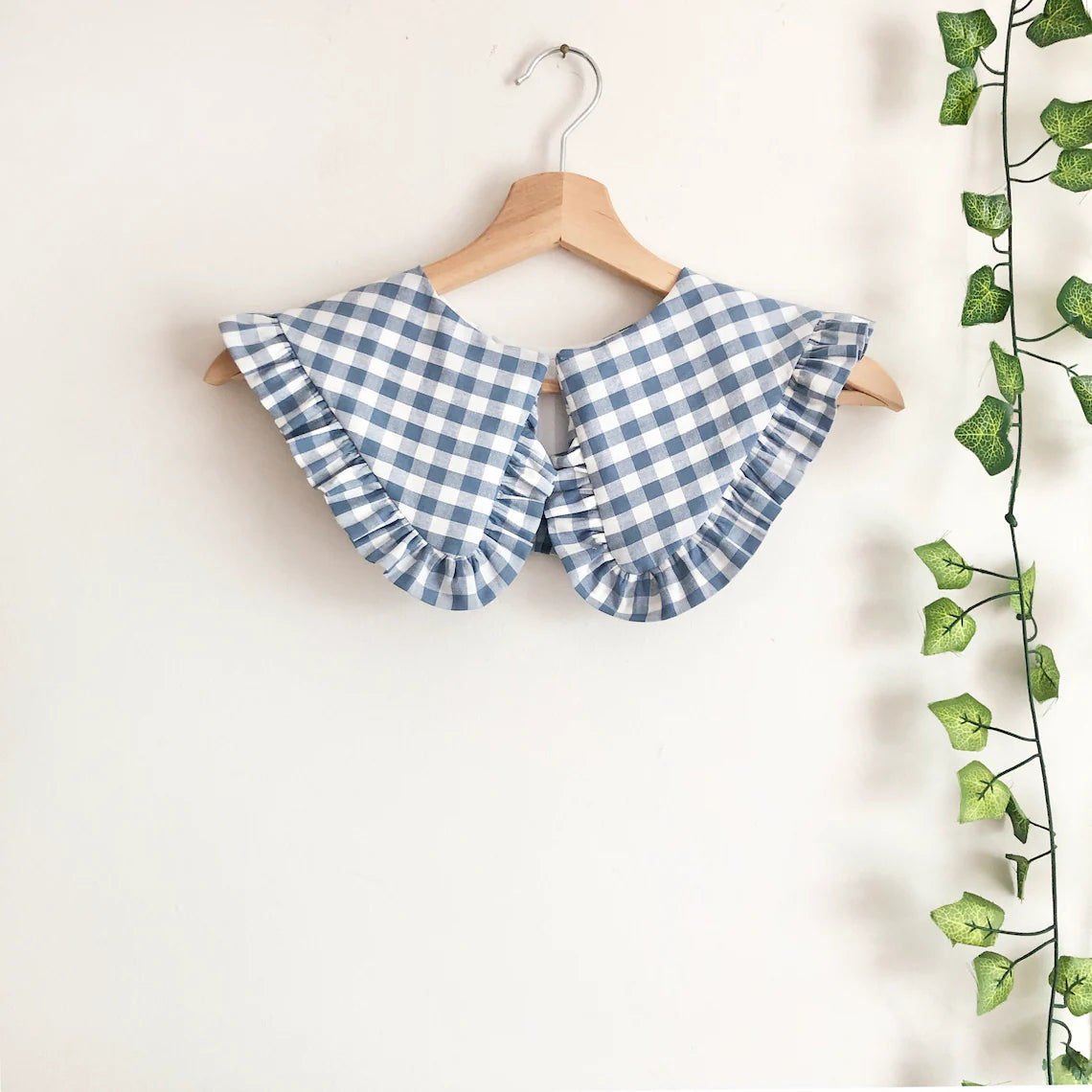 Blue Gingham Cotton Frill Collar: Detachable Layering Collar