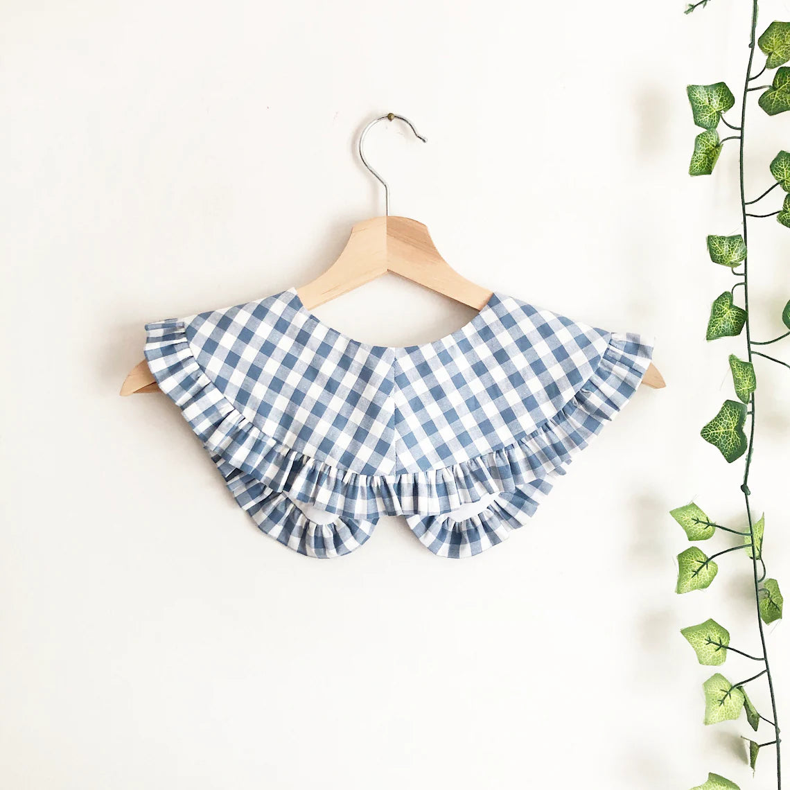 Blue Gingham Cotton Frill Collar: Detachable Layering Collar