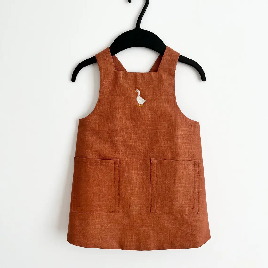 Rust Linen Pinafore Apron, Kids Japanese Style Apron