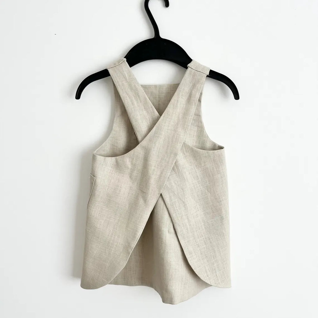 Natural Linen Pinafore Apron, Kids Japanese Style Apron