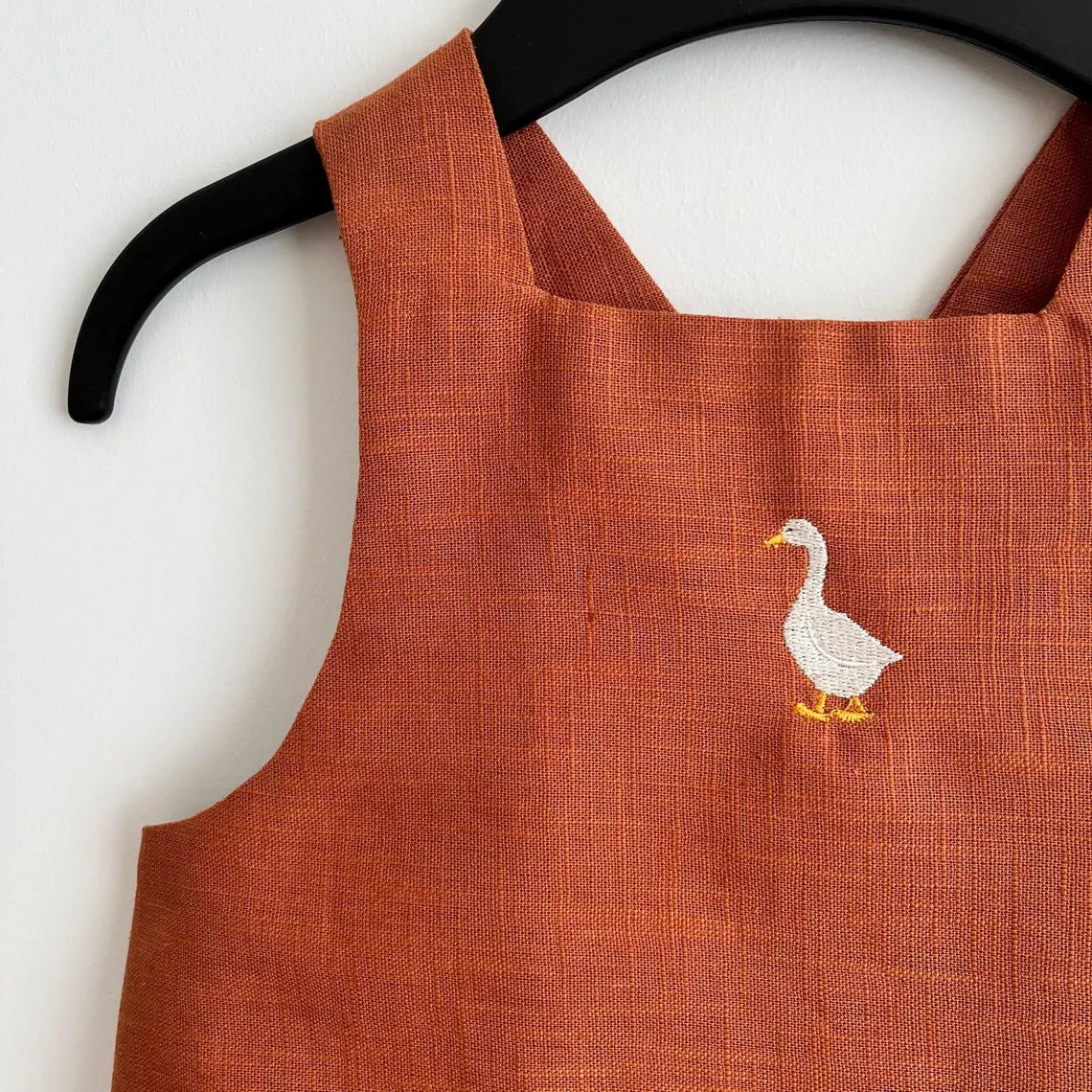 Rust Linen Pinafore Apron, Kids Japanese Style Apron
