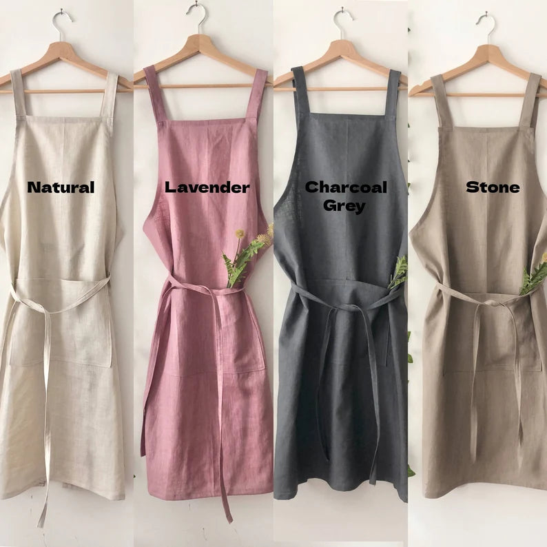 Natural Linen Pinafore Apron: Japanese Style Apron